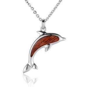 Alamea Sterling Silver Dolphin Koa Wood Pendant